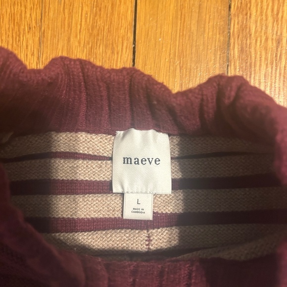 Maeve Anthropologie Pink & Tan Striped Chunky Sweater Women’s L - Picture 4 of 6